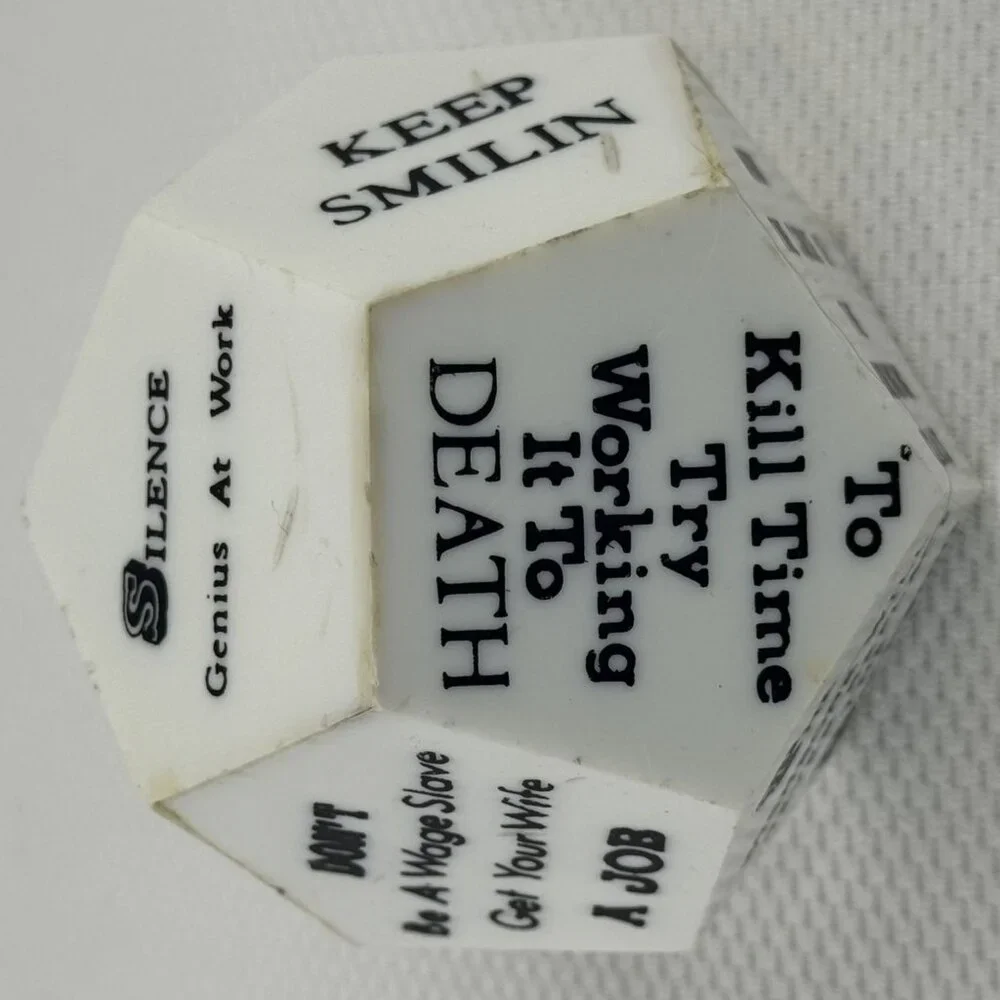 Vintage12-Sided Novelty Dice Humorous Motivational Sayings White & Black 3-Inch